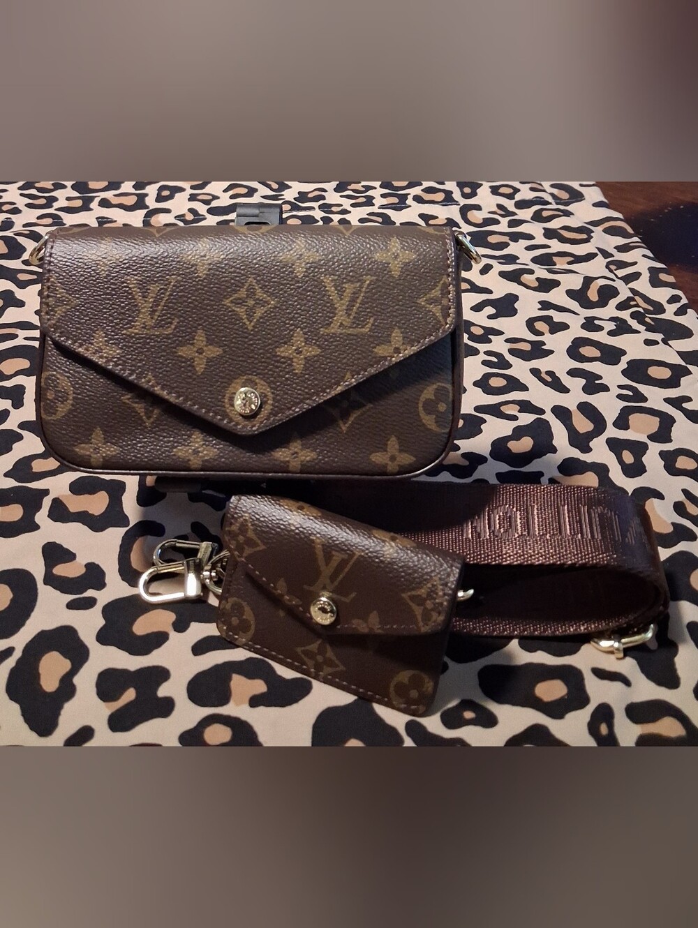 Classic Brown Monogram Crossbody Bag with Mini Pouch
